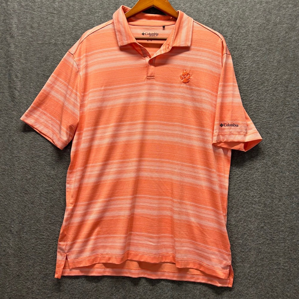 Columbia Golf Mens XL Orange Space Dye Stripe Clemson Paw Polo Shirt - Picture 2 of 9